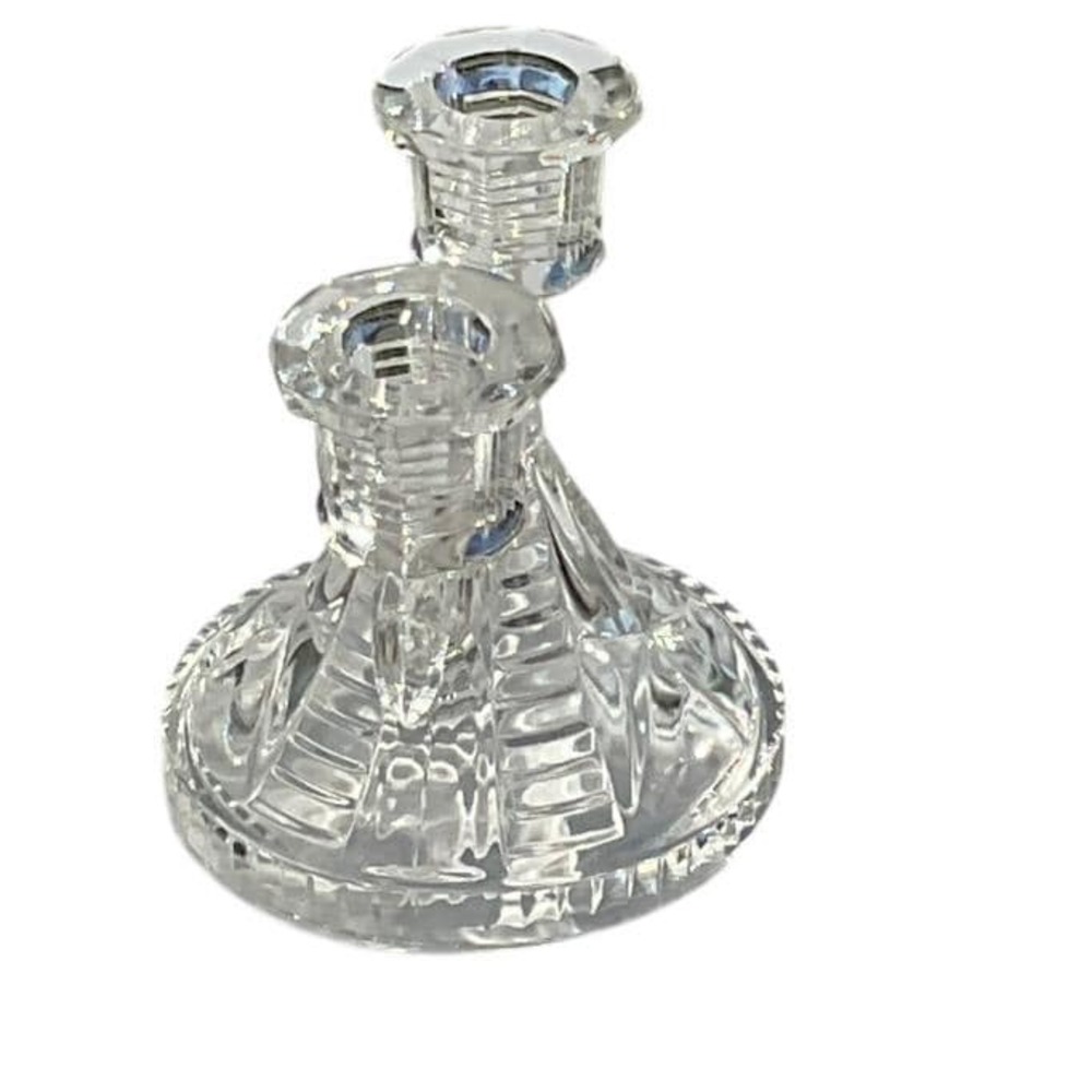 Vtg Cut Glass Double Candle Holder Pair Crystal Candlestick Pressed Glass MCM - Picture 11 of 14